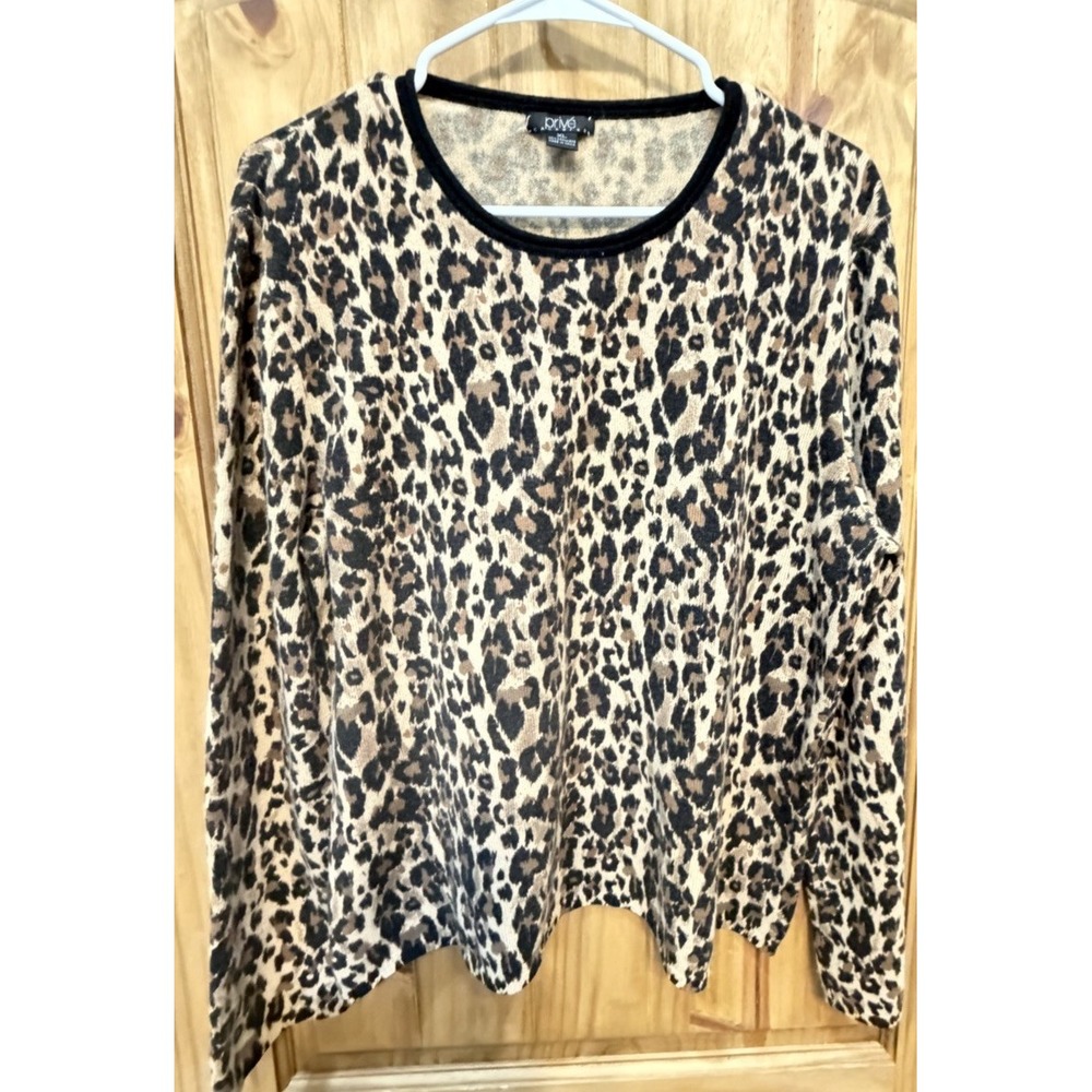 Privé Cashmere 100% Cashmere Leopard Print‎ Sweater – Size XL